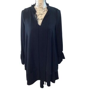SALE Women's Beeson River Black Ruffled V Neck Long Sleeve Dress Size Small